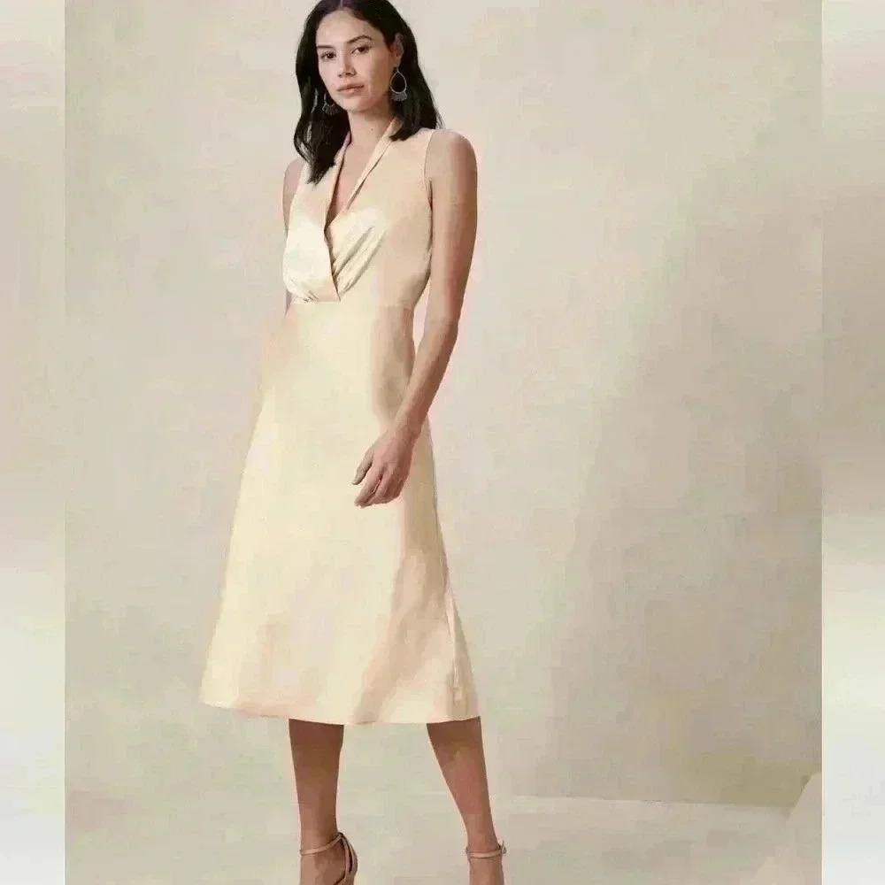 Banana Republic SATIN V-NECK KNEE-LENGTH DRESS